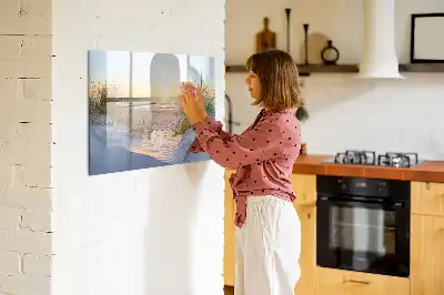 Tablă magnetică cu ștergere uscată cu model apus de soare pe plajă
