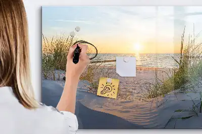 Tablă magnetică cu ștergere uscată cu model apus de soare pe plajă