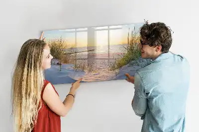 Tablă magnetică cu ștergere uscată cu model apus de soare pe plajă
