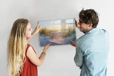 Tablă magnetică cu ștergere uscată cu model apus de soare pe plajă