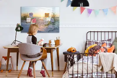 Tablă magnetică cu ștergere uscată cu model apus de soare pe plajă
