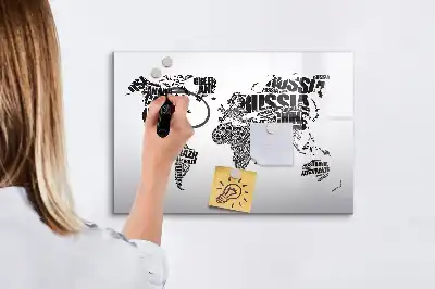 Tablă magnetică cu ștergere uscată harta lumii