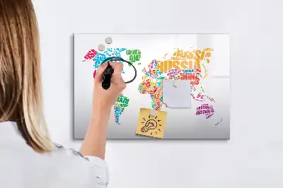 Tablă magnetică cu ștergere uscată cu nume colorate de țări