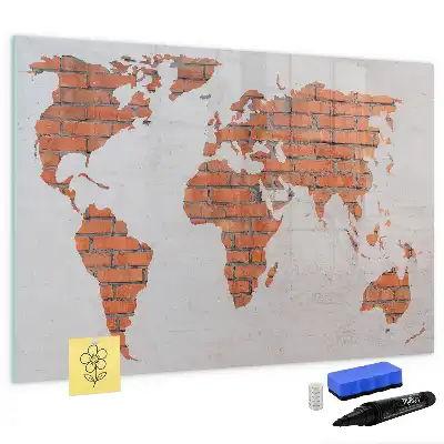 Tablă magnetică cu ștergere uscată cu hartă a lumii imprimată