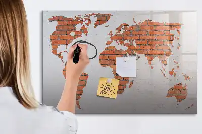 Tablă magnetică cu ștergere uscată cu hartă a lumii imprimată