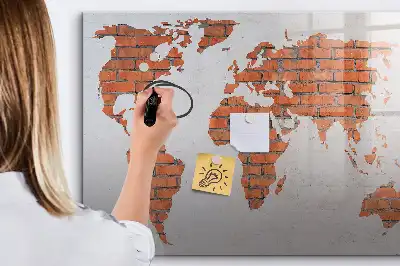 Tablă magnetică cu ștergere uscată cu hartă a lumii imprimată