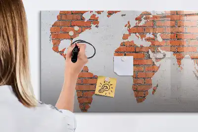Tablă magnetică cu ștergere uscată cu hartă a lumii imprimată