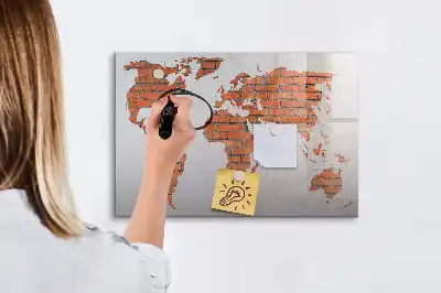 Tablă magnetică cu ștergere uscată cu hartă a lumii imprimată