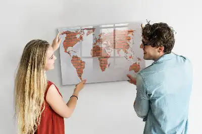 Tablă magnetică cu ștergere uscată cu hartă a lumii imprimată