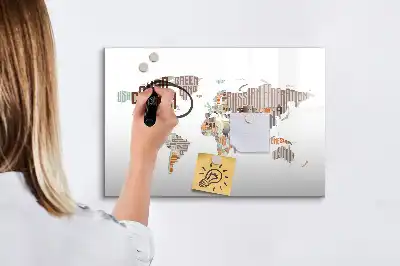 Tablă magnetică cu ștergere uscată cu hartă din litere colorate