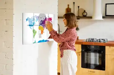 Tablă magnetică cu ștergere uscată cu hartă a lumii abstractă