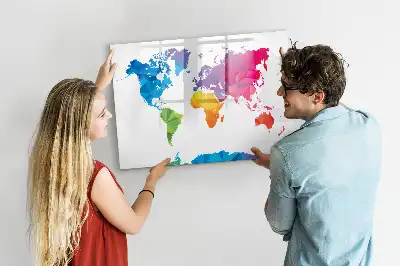 Tablă magnetică cu ștergere uscată cu hartă a lumii abstractă