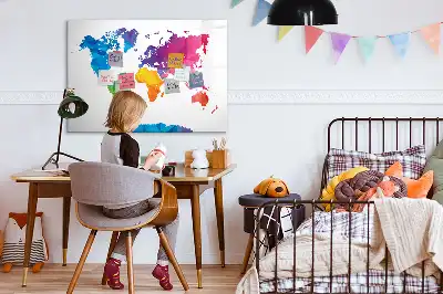 Tablă magnetică cu ștergere uscată cu hartă a lumii abstractă