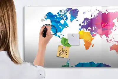 Tablă magnetică cu ștergere uscată cu hartă a lumii abstractă