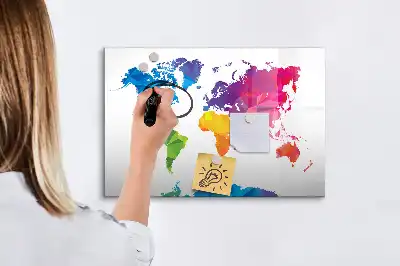 Tablă magnetică cu ștergere uscată cu hartă a lumii abstractă