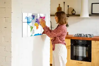 Tablă magnetică cu ștergere uscată cu hartă a lumii abstractă