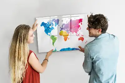 Tablă magnetică cu ștergere uscată cu hartă a lumii abstractă