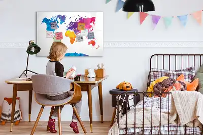 Tablă magnetică cu ștergere uscată cu hartă a lumii abstractă