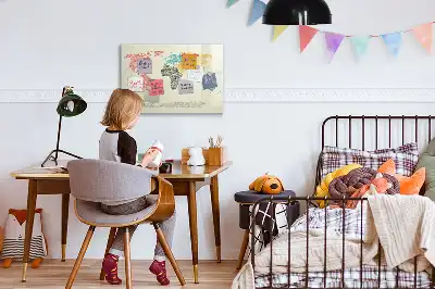 Tablă magnetică cu ștergere uscată cu hartă a lumii din litere