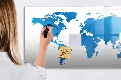 Tablă magnetică cu ștergere uscată cu harta lumii