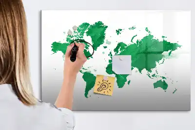 Tablă magnetică cu ștergere uscată cu harta verde a lumii