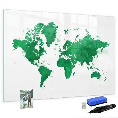 Tablă magnetică cu ștergere uscată cu harta verde a lumii