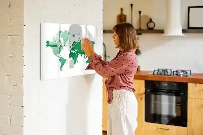 Tablă magnetică cu ștergere uscată cu harta verde a lumii