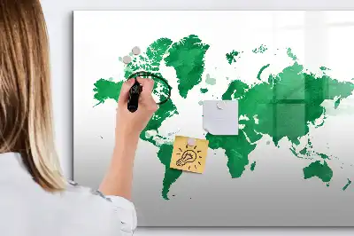 Tablă magnetică cu ștergere uscată cu harta verde a lumii