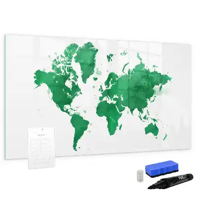 Tablă magnetică cu ștergere uscată cu harta verde a lumii