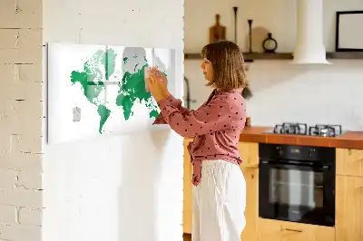Tablă magnetică cu ștergere uscată cu harta verde a lumii