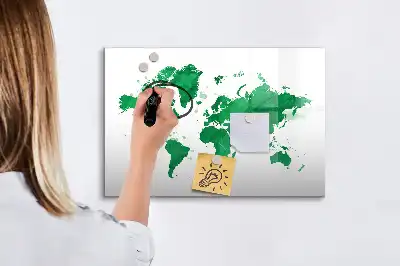 Tablă magnetică cu ștergere uscată cu harta verde a lumii