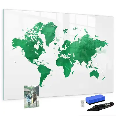 Tablă magnetică cu ștergere uscată cu harta verde a lumii