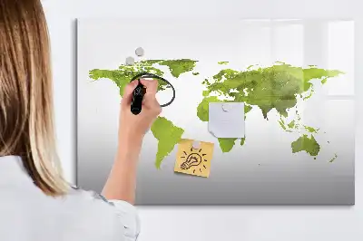 Tablă magnetică cu ștergere uscată cu model hartă a lumii în acuarelă