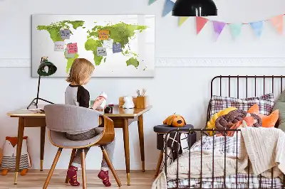 Tablă magnetică cu ștergere uscată cu model hartă a lumii în acuarelă