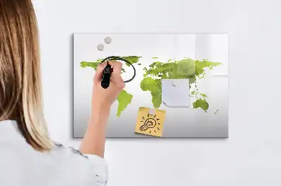 Tablă magnetică cu ștergere uscată cu model hartă a lumii în acuarelă