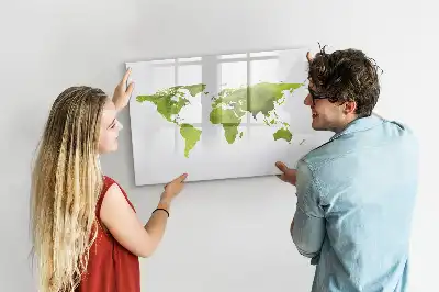 Tablă magnetică cu ștergere uscată cu model hartă a lumii în acuarelă