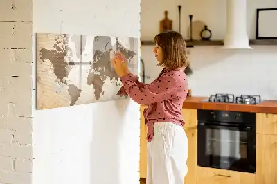 Tablă magnetică cu ștergere uscată cu hartă a lumii pictată