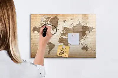 Tablă magnetică cu ștergere uscată cu hartă a lumii pictată