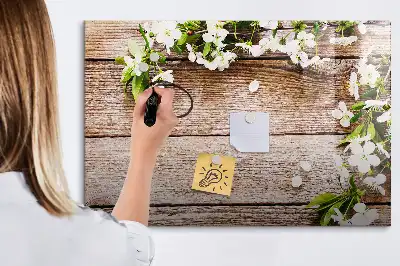 Tablă magnetică cu ștergere uscată model cu imprimeu flori pe lemn