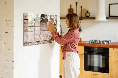 Tablă magnetică cu ștergere uscată model cu imprimeu flori pe lemn