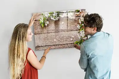 Tablă magnetică cu ștergere uscată model cu imprimeu flori pe lemn