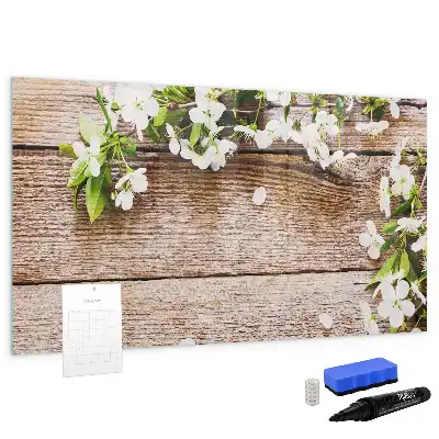 Tablă magnetică cu ștergere uscată model cu imprimeu flori pe lemn