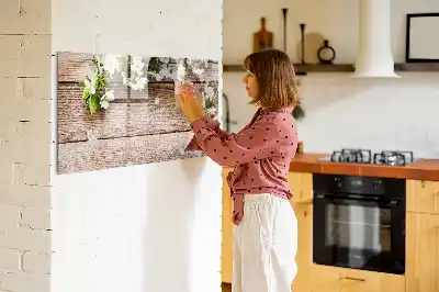Tablă magnetică cu ștergere uscată model cu imprimeu flori pe lemn