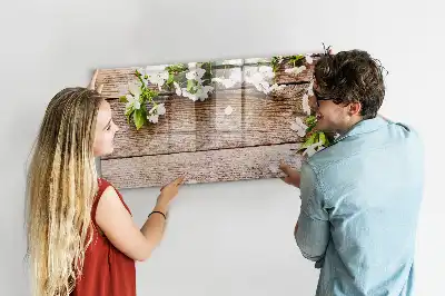 Tablă magnetică cu ștergere uscată model cu imprimeu flori pe lemn