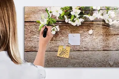 Tablă magnetică cu ștergere uscată model cu imprimeu flori pe lemn