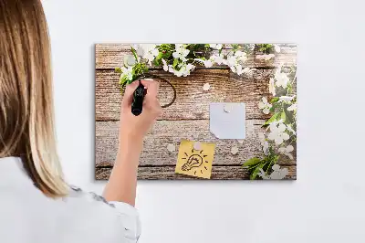 Tablă magnetică cu ștergere uscată model cu imprimeu flori pe lemn