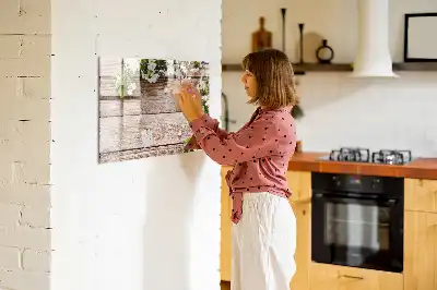 Tablă magnetică cu ștergere uscată model cu imprimeu flori pe lemn