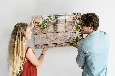 Tablă magnetică cu ștergere uscată model cu imprimeu flori pe lemn
