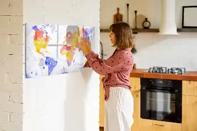 Tablă magnetică cu ștergere uscată harta lumii în acuarelă