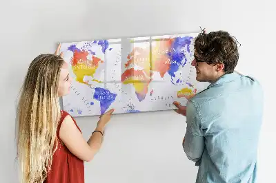 Tablă magnetică cu ștergere uscată harta lumii în acuarelă